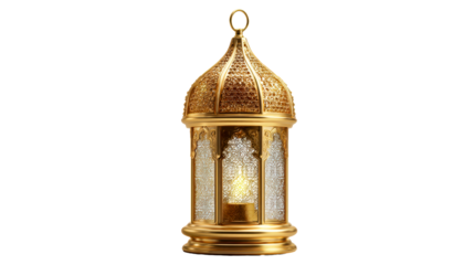 Ornate Golden Lantern with Glowing Candle Flame