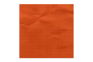 Crumpled orange grid paper texture with wrinkles and creases on transparent background for abstract design