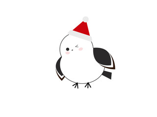 クリスマス帽をかぶったウインクするシマエナガのイラスト