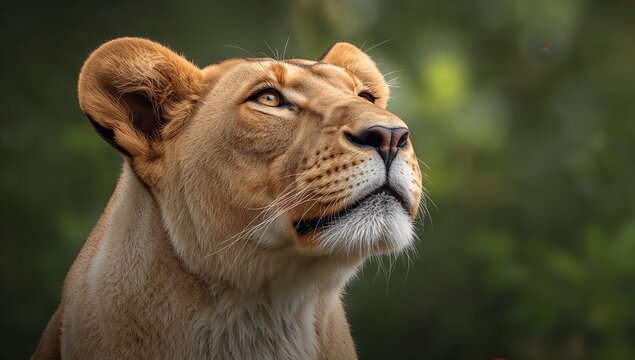 Close-up profile of a watchful african lioness with golden eyes