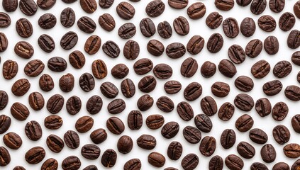 A collection of roasted coffee beans on a clean white background