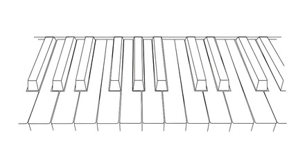 Illustration of a minimalist line drawing of piano keys, isolated on transparent background