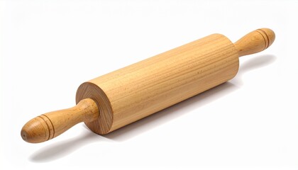 Classic wooden rolling pin for baking and cooking, isolated on a clean white background. Essential kitchen utensil for dough, pastries, and culinary projects.