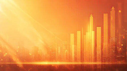 Abstract cityscape with glowing skyscrapers and warm orange light effects
