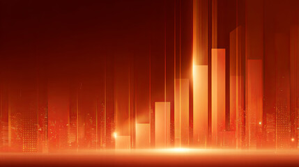 Naklejka premium Abstract cityscape with glowing skyscrapers and warm orange light effects 