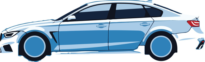 Vector Illustration of Sedan Car in Modern Minimalist Style with Blue Tones for Automotive Branding and Advertising