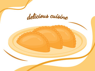 Empanada Pastel on Plate Food Vector Illustration