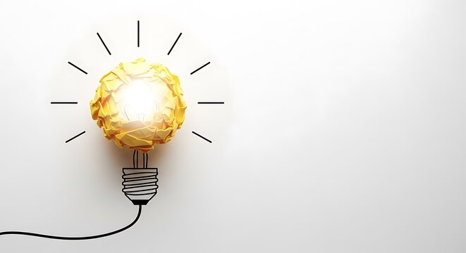 Creative lightbulb idea concept with crumpled paper and drawing art
