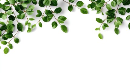 Obraz premium Green and white leaves on a white background, with a white border