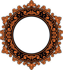featuring a round frame ornament design with classic brown carvings