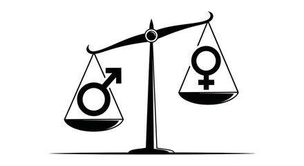 Scales of justice showing gender symbols for male and female, representing equality and balance.