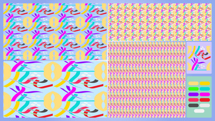 Vibrant Abstract Seamless Pattern Set with Dynamic Geometric Shapes and Modern Colorful Design