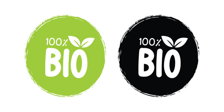 Organic 100% bio badge set. eco friendly certification product label sticker. Healthy product badge. vector illustration 