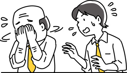 泣くおじさんに焦る男性社員