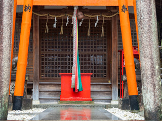雨に濡れた稲荷神社の参道