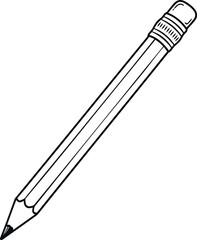 Simple hand drawn sketch of a classic wooden pencil with eraser