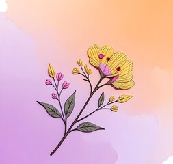 “Colorful watercolor splash with delicate floral line art, featuring vibrant petals and leaves for a soft, artistic botanical look.”
