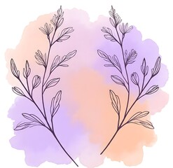 “Delicate floral line art with soft pink and green watercolor background, creating an elegant and minimal botanical aesthetic.”