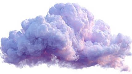 Soft pastel fluffy cloud with pink and purple hues in dreamy sky vapor texture isolated on white background