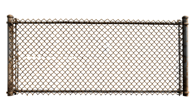 Weathered Chain Link Fence Section with Rusty Posts
