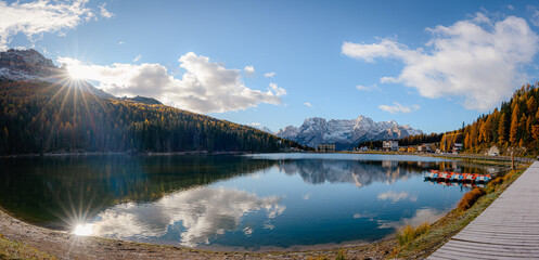 Landscape of Beautiful mountain lake Misurina in Dolomites - Lago di Misurina.,Italy