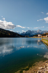 Landscape of Beautiful mountain lake Misurina in Dolomites - Lago di Misurina.,Italy