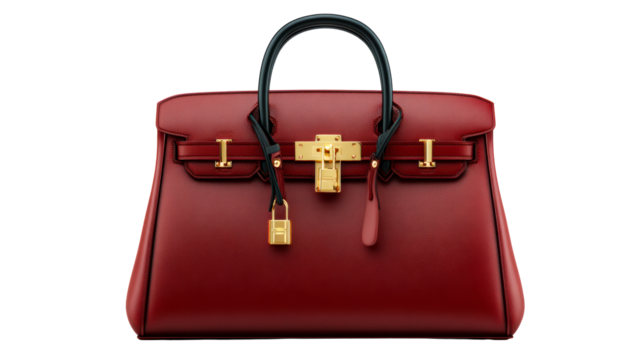 Red leather handbag with gold hardware