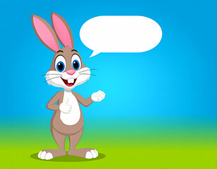 Obraz premium Cartoon bunny with speech bubble friendly easter illustration