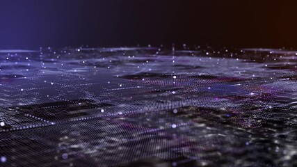 Flying through futuristic digital geology terrain, digital data telemetry and engineer topography with contour lines. 3D wireframe cartography concept.  - Powered by Adobe