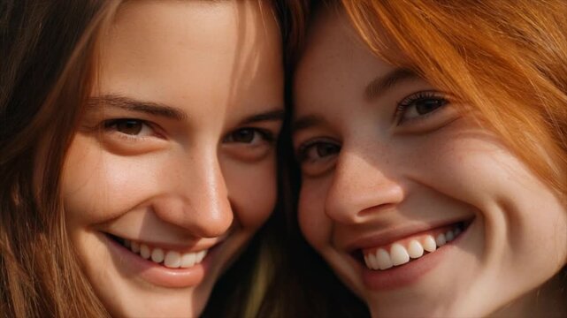 a close-up of two young women