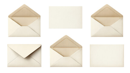 Set of Beige Envelopes and Cards on White Background
