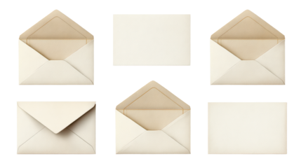 Set of Beige Envelopes and Cards on White Background