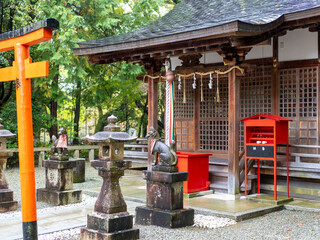 雨が降る稲荷神社の風景