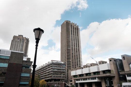 Barbican estate brutalist architecture in sunny london day - Powered by Adobe