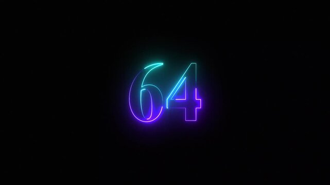 A neon 64 text icon featuring glowing, vibrant hues with a sleek, modern design. The letters pulse and flicker, creating a futuristic and dynamic visual effect. - Powered by Adobe