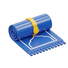 Blue Rolled Prayer Mat Islamic Worship Concept with transparent background