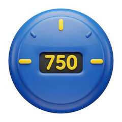 Modern 3D Blue Dial Meter 750 Score Indicator Icon with transparent background
