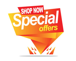 Special Offers Shop Now Sale Tag Pop Up Banner, Discount Promotion Label Vector Illustration