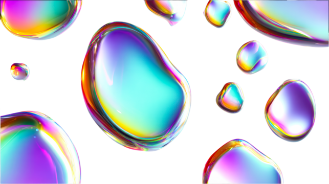 Iridescent Bubbles with Liquid Flowing and Colorful Refraction