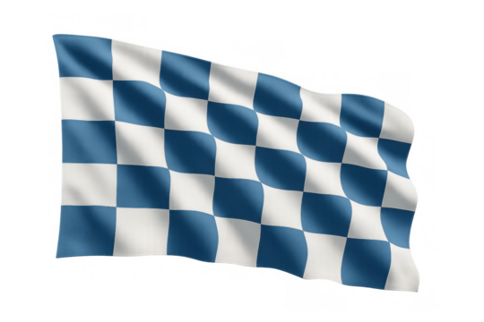 Bavaria flag waving, check pattern blue and white, traditional german symbol, transparent background