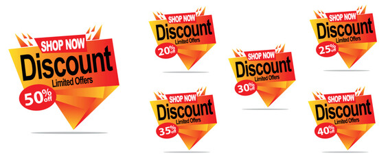 Shop Now Discount Limited Offers Sale Tags Set., Geometric Price Labels Collection Pop Up Vector Illustration