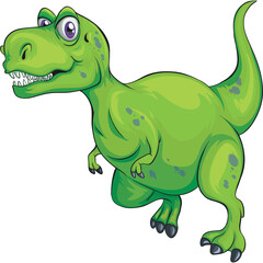 Green Cartoon Dinosaur With Purple Eyes and Sharp Teeth Standing on Transparent Background Full Body Illustration