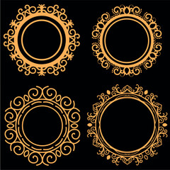 featuring a gold frame ornament design with carvings and a round shape