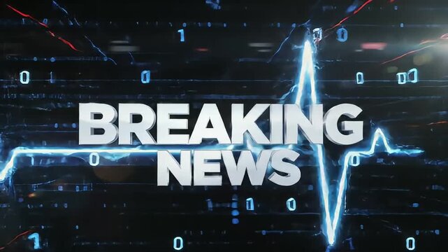 Breaking news background digital interface with binary code perfect for illustrating news events global affairs or technology conveying urgency and importance.