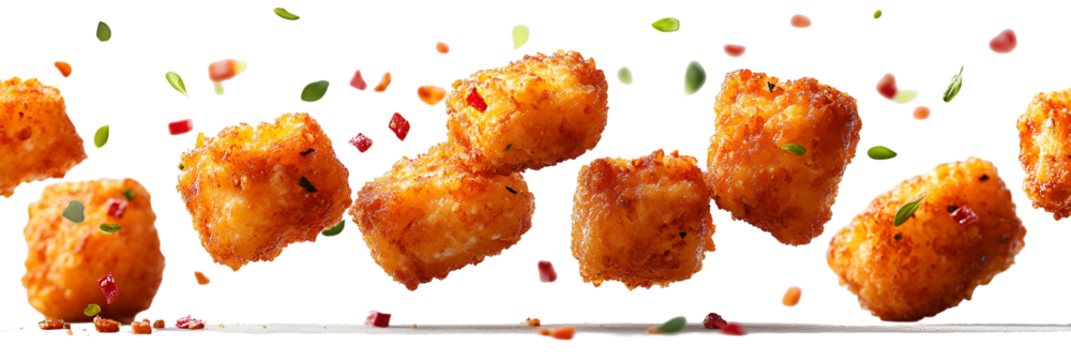 Crispy golden brown food items prepared for display