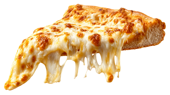 Delicious slice of cheese pizza with dripping mozzarella
