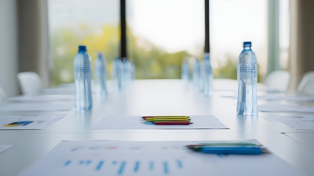 Conference Table with Colored Pens and Bottles
