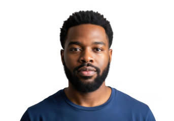 Close up portrait of a young black man isolated on transparent background