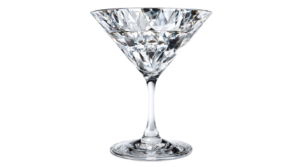 Cut crystal martini glass filled with clear liquid