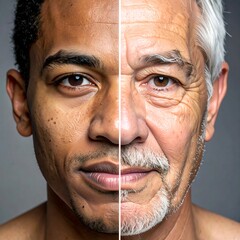Composite image showing half youthful and aged face